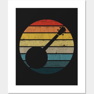 Banjo Silhouette On A Distressed Retro Sunset product Posters and Art